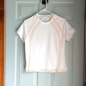 LL BEAN Women's M Sport Top, White w Orange Stitching One Hidden Zipper Pocket